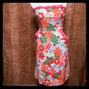 Strapless Tropical Print Dress